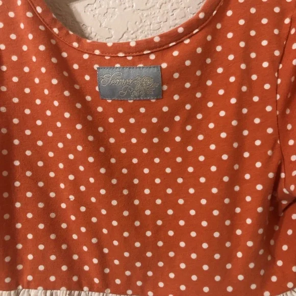 Eleanor Rose Pumpkin Polka Dot Rhonda Ruffle Dress in Orange - Size 4-5